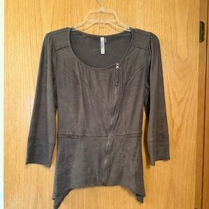 Faux suede zip accent top